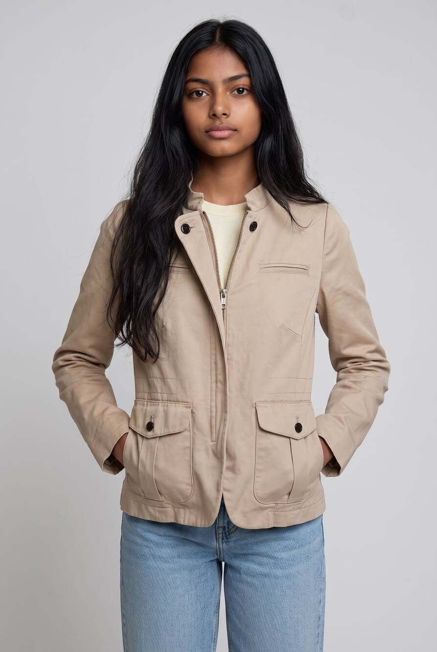Banana Republic Beige Cotton Utility Moto Jacket Size 0